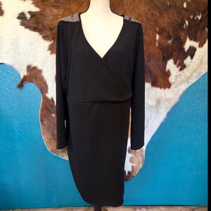 Wilson Elegant Black Long Sleeve Dress with Shoulder Accents